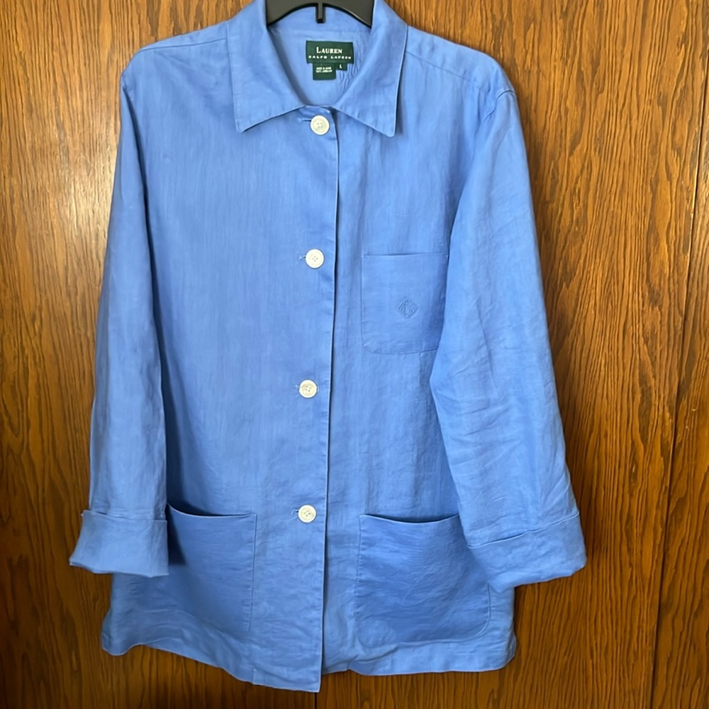 Lauren Ralph Lauren Linen Blazer Smock Coat Blue Size L